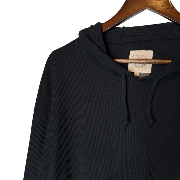 Chaser Rib Knit Boxy Hoodie‎ with Pockets Black size Large - Picture 2 of 5
